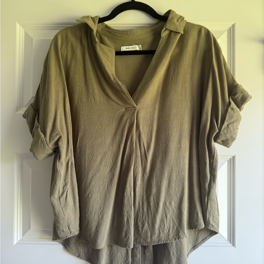 Mod Reef Green Oversized Blouse with Cuffed Sleeves